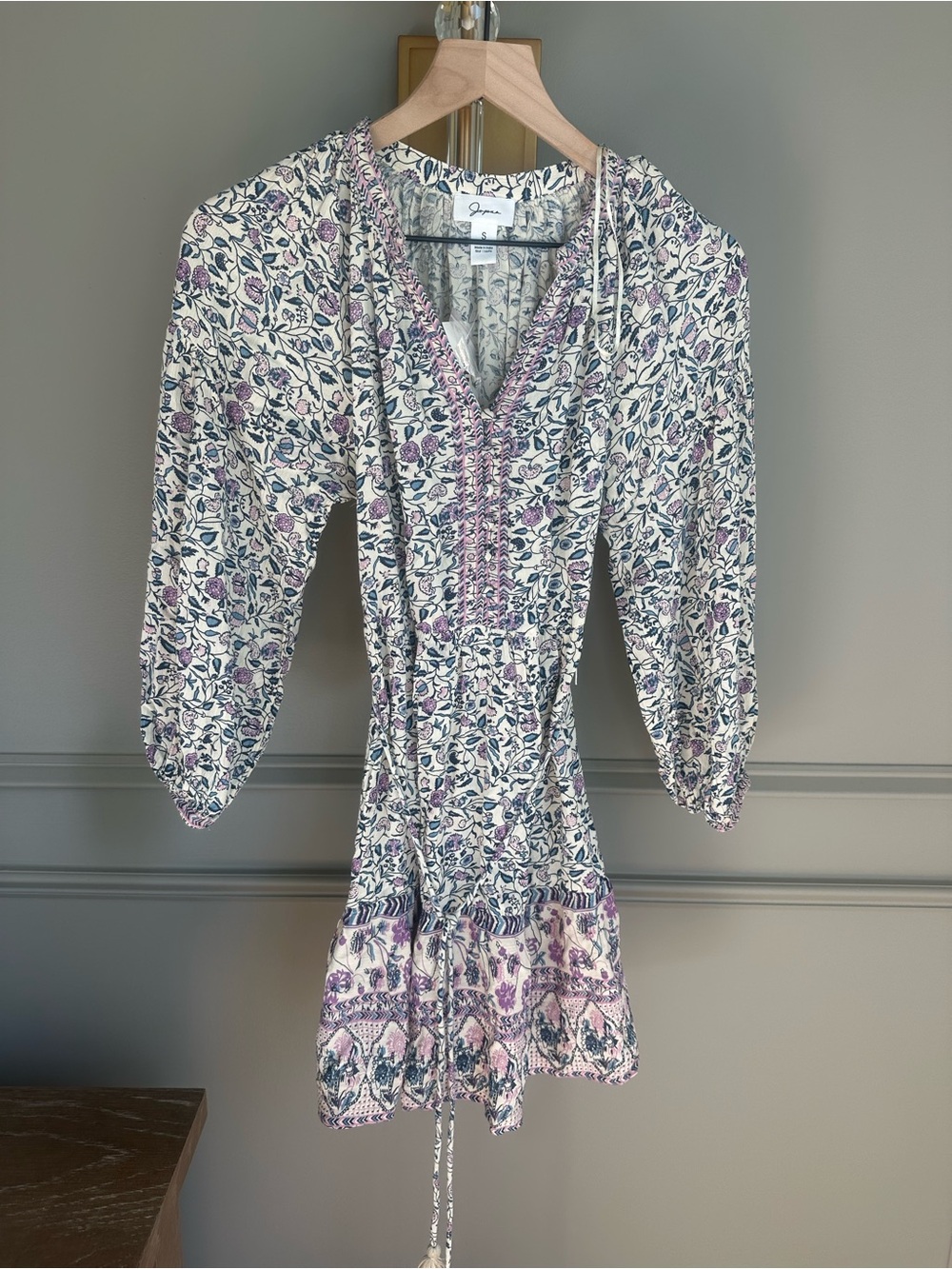Japna Cream and Lavender Floral Mini Dress